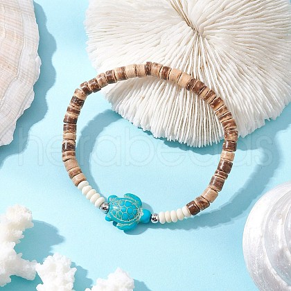Natural Coconut with Synthetic Turquoise Beads Stretch Bracelets for Men Women BJEW-JB11739-02-1