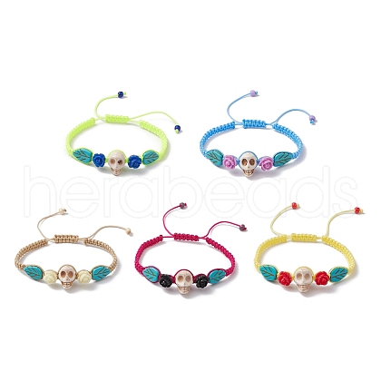 5Pcs 5 Colors Adjustable Synthetic Dyed Turquoise & Magnesite Braided Bead Bracelet Sets BJEW-JB10603-1