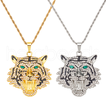 ANATTASOUL 2Pcs 2 Colors Alloy Pendant Necklaces Set with Rhinestone NJEW-AN0001-83-1