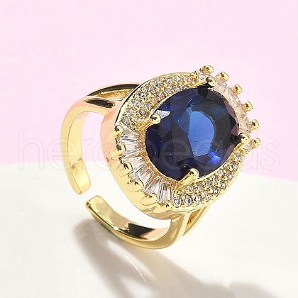 Brass Micro Pave Cubic Zirconia Adjustable Cuff Open Rings for Women RJEW-C131-01G-1