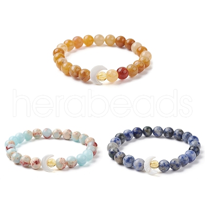 3Pcs 3 Style Natural Sodalite & Topaz Jade & Synthetic Imperial Jasper Round Beaded Stretch Bracelets Set BJEW-TA00409-1