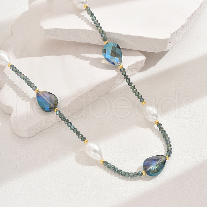Fashionable Vintage Teardrop Imitation Pearl & Glass Sead Beaded Women's Long Necklaces VH4179-5-1