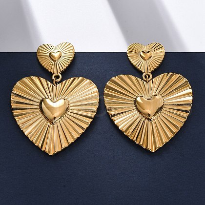Heart 304 Stainless Steel Dangle Stud Earrings EJEW-Z109-03G-1