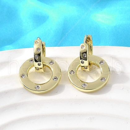 Flat Round Brass Micro Pave Cubic Zirconia Hoop Earrings EJEW-U061-02G-02-1