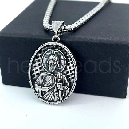 Ancient Greek Stainless Steel Religion Embossed Saint Pendant Punk Hip-hop Necklaces HV5728-7-1
