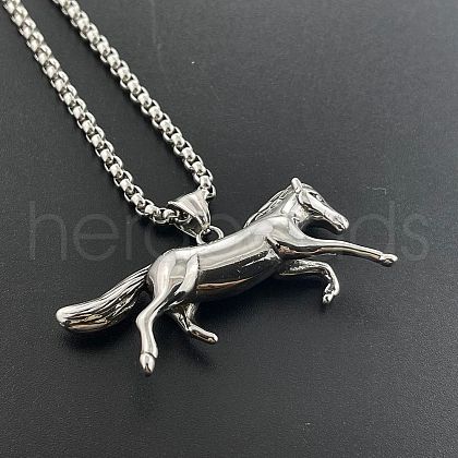 Stylish Stainless Steel Running Horse Pendant Necklaces for Men FH9304-1