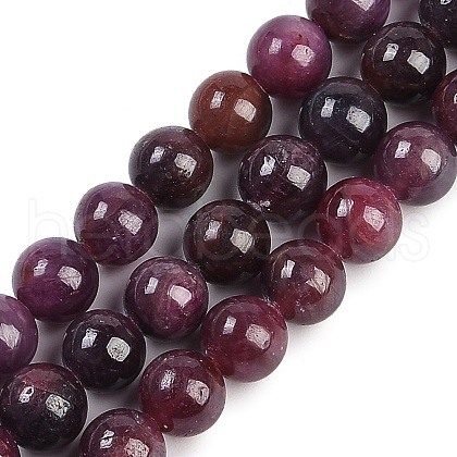 Natural Gemstone Ruby Round Beads Strands G-O017-6.5mm-06-1