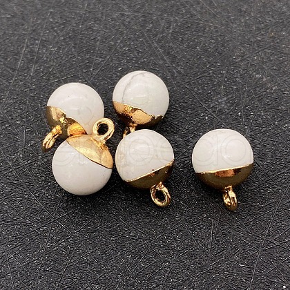 Natural Howlite Round Charms with Golden Plated Metal Findings PW-WG96610-09-1