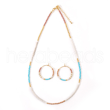 Bohemian Style Glass Beaded Hoop Earrings & Necklaces Sets for Women ET6451-2-1