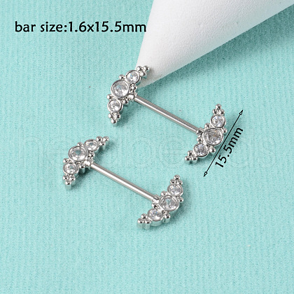 304 Stainless Steel Clear Cubic Zirconia Nipple Rings WG32E94-16-1