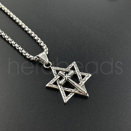 Stylish Stainless Steel Cross Star of David Pendant Punk Hip-hop Necklaces ZA2727-1