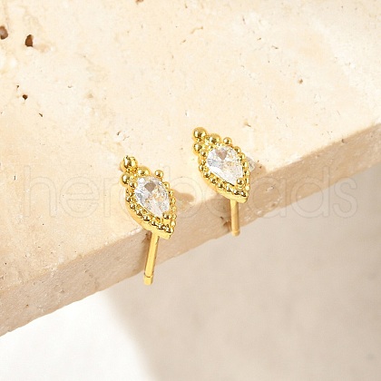 Brass Micro Pave Clear Cubic Zirconia Stud Earrings EJEW-R016-26G-17-1