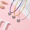 Tibetan Style Alloy Heart with Butterfly Pendant Necklace with Seed Beaded Chains NJEW-JN04341-2