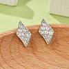 Rhombus Brass Micro Pave Clear Cubic Zirconia Stud Earrings for Women EJEW-G428-16P-2