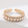 Brass Micro Pave Clear Cubic Zirconia with Plastic Pearl Cuff Rings for Women FS-WGA4F6C-01-1