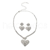 Heart Brass Rhinestone Stud Earrings & Pendant Necklaces Set for Women SJEW-M102-08S-2