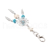 Woven Net/Web with Feather Alloy & Dyed Synthetic Turquoise & Glass Seed Pendant Decorations HJEW-MZ00238-02-4