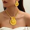 Flat Round with Flower Alloy Pendant Necklace & Stud Earring Sets FS-WGB1CDA-01-2