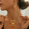 Vintage Brass Cubic Zirconia Moon-shaped Tassel Necklace & Earring Sets for Women's Parties XZ3555-4