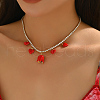 Elegant Brass Pave Clear Cubic Zirconia Tennis Chain Heart Flower Pendant Bib Necklaces for Women SR8961-1