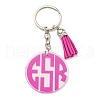 Acrylic Flat Round with Suede Tassel Pendant Keychain KEYC-G060-01A-1