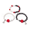 3Pcs Halloween Theme Natural & Synthetic Lava Rock Round Beads Stretch Bracelets BJEW-MZ00185-4