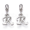 Platinum Rack Plating Alloy Rhinestone European Dangle Charms PALLOY-T048-36P-R-1