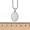 304 Stainless Steel Micro Pave Clear Cubic Zirconia Oval Pendant Box Chain Necklaces for Men NJEW-S387-02P-5
