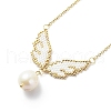 Glass Seed Wing with Natural Pearl Pendant Necklace NJEW-MZ00008-2