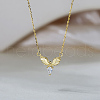 925 Sterling Silver Pave 5A Clear Cubic Zirconia Teardrop with Wings Pendant Necklaces for Women NJEW-C087-05G-1