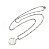 304 Stainless Steel Micro Pave Clear Cubic Zirconia Flat Round Pendant Box Chain Necklaces for Men NJEW-S387-03P-4