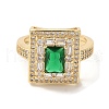 Square Brass Micro Pave Cubic Zirconia Open Cuff Rings for Women RJEW-U008-42G-2