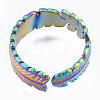 Ion Plating(IP) 304 Stainless Steel Leaf Cuff Rings RJEW-N038-126M-3