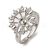 Flower Brass Micro Pave Clear Cubic Zirconia Cuff Ring Settings KK-D378-33P-1