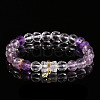 Natural Amethyst & Quartz Crystal Round Beads Stretch Bracelets WGD3ECB-02-1