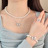 Butterfly Alloy & Kyanite & Plastic Pearl Pendant Necklaces & Stud Earrings & Link Bracelets & Rings Sets FS-WG8099C-01-4