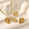 French Style Hollow Leaf Stainless Steel Stud Earrings & Pendant Necklaces & Cuff Rings Sets for Women YL4840-1-1