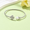 Heart Clover Brass Micro Pave Cubic Zirconia Cuff Bangles & Rings Sets for Women SJEW-R002-02P-02-2