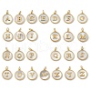 Brass Pave Natural Shell Flat Round with Letter Charms KK-Z115-13G-1