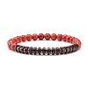 Synthetic Grass Coral & Non-magnetic Hematite Beads Energy Stretch Bracelets Set BJEW-JB07142-01-2