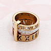 Roman Numerals 304 Stainless Steel & Crystal Rhinestone Finger Rings FS-WGD9A22-47-1