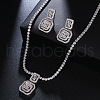 Square Brass Micro Pave Clear Cubic Zirconia Pendant Necklaces & Stud Dangle Earrings Sets FS-WG98D1F-01-3