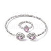 Teardrop Brass Micro Pave Cubic Zirconia Cuff Bangles & Rings Sets for Women SJEW-R002-04P-02-5