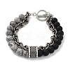 Natural Round Picasso Stone & Frosted Black Bead Bracelets BJEW-M081-01A-2