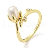 Flower Natural Pearl Cuff Ring with Rhinestone RJEW-H220-14G-1