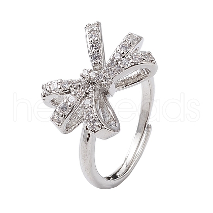 Rack Plating Brass Micro Pave Cubic Zirconia Adjustable Finger Rings RJEW-H224-03P-1