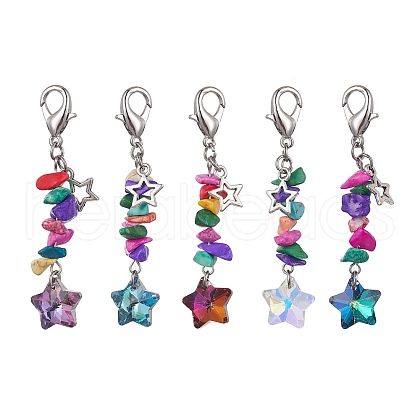 Glass Star Pendant Decoration HJEW-JM01588-S-1