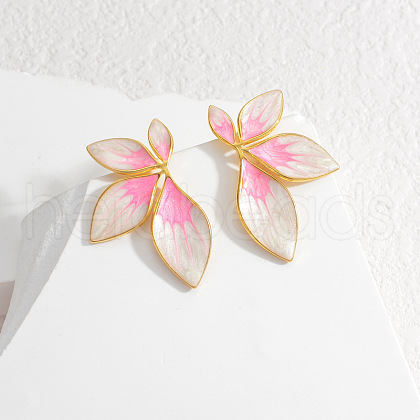 304 Stainless Steel Leaf Stud Earrings EJEW-V014-01G-01-1