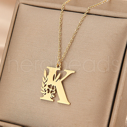 304 Stainless Steel Flower Initial Pendant Necklaces WGE911E-11-1
