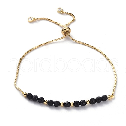 Adjustable Natural Dyed & Heated Black Agate Slider Bracelets BJEW-JB04929-01-1